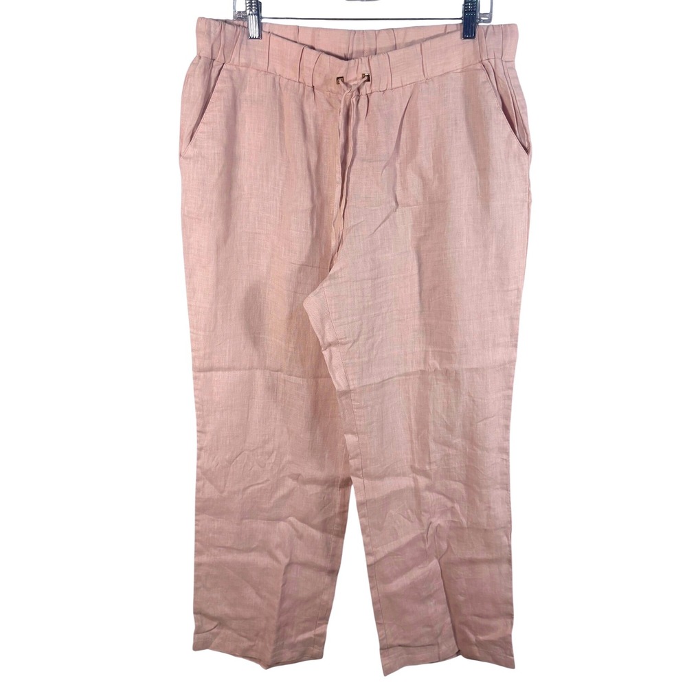 Ellen Tracy Linen Pants Womens Large Pink Excellent Elastic Waist Drawstring